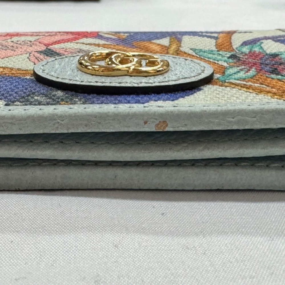 GUCCI Flora GG Marmont Fold Wallet Limited Edition Light Blue Leather Canvas - Picture 8 of 8